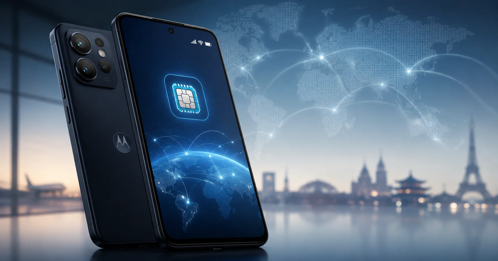 Смартфон Motorola с туристической есим Global Connect и международным мобильным интернетом