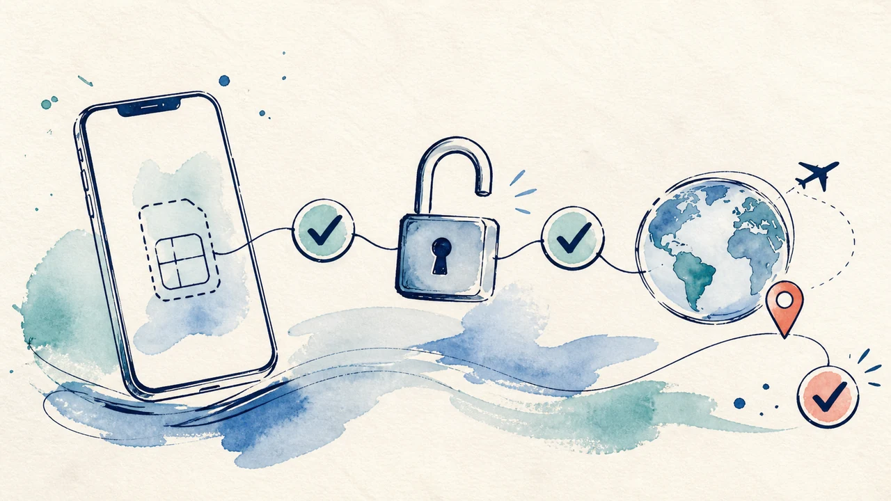 Акварельная схема проверки телефона, открытого замка и международного покрытия